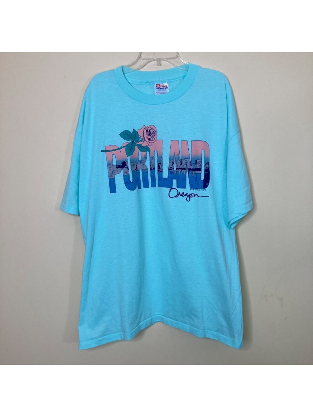 Vintage Hanes Heavyweight Portland Oregon T-Shirt XXL 1994 NOT TEAL Mint green